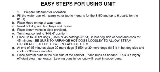 Hot dog steamer instructions